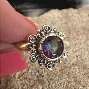 ❤️ Mystic Topaz Round Sterling  Silver Bohemian Hippie Ring Size 7